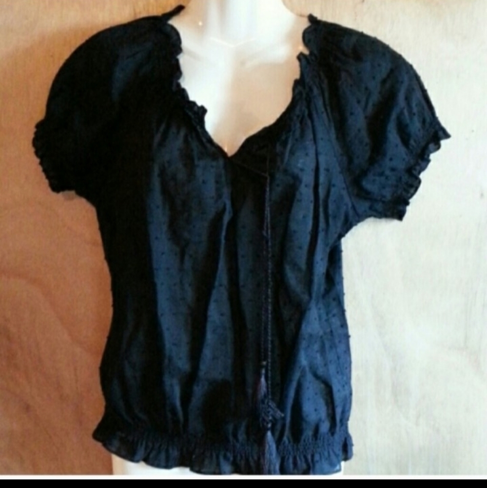 Cache Black Blouse with Puff Sleeves